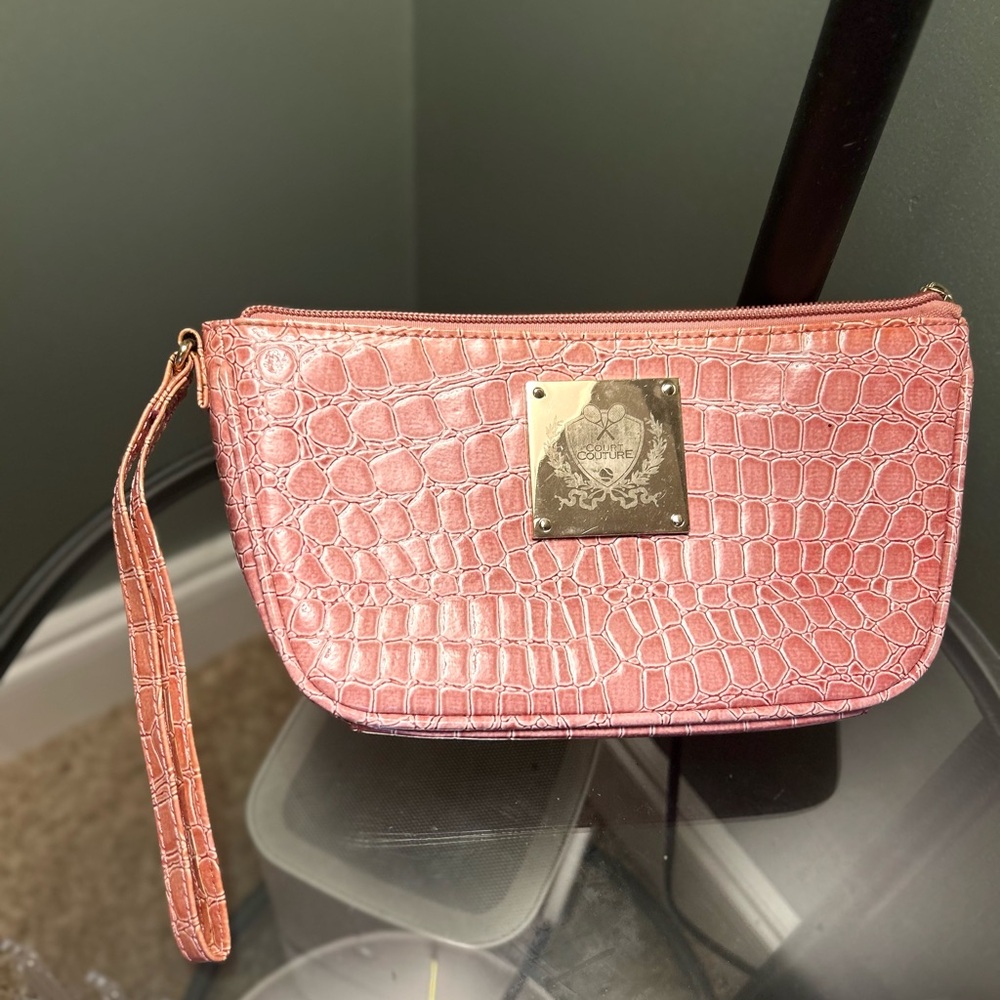 Court Couture Pink Faux Alligator Embossed Wristlet